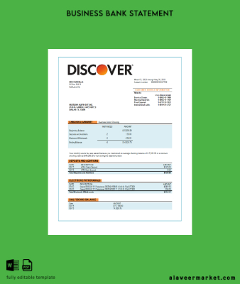 Discover Banka İşletme Hesap Özeti Word and PDF Şablon