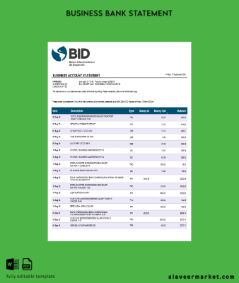 Ekvador Banco Interamericano de Desarrollo Kimlik Kartı firm account Hesap Özeti Word and PDF format