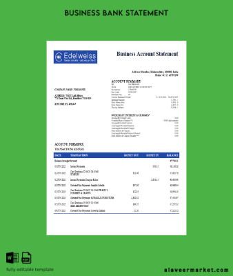 Edelweiss enterprise account Hesap Özeti Word and PDF Şablon