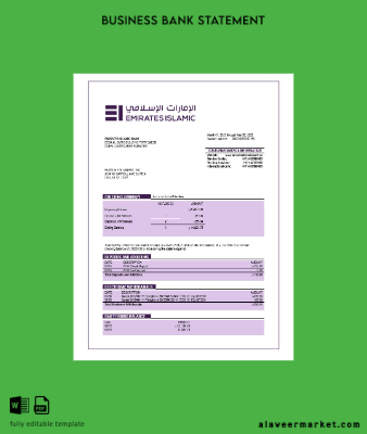 Emirates Islamic Banka firm account Hesap Özeti Word and PDF Şablon