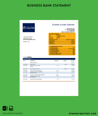 Emirates NBD Banka organization Hesap Özeti Word and PDF Şablon