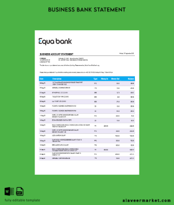 Banka Banka firm account Hesap Özeti Word and PDF Şablon