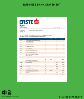 Erste Banka firm checking account Hesap Özeti Word and PDF Şablon
