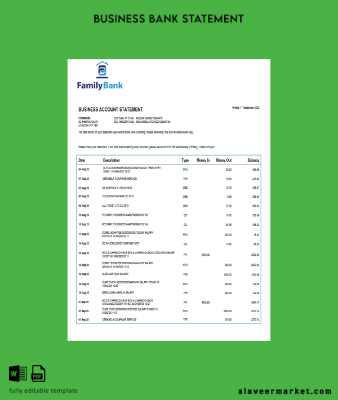 Family Şirket checking account Hesap Özeti Word and PDF Şablon 1