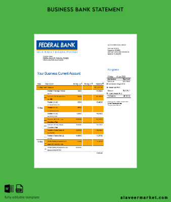Federal Banka Şirket account Hesap Özeti Word and PDF Şablon