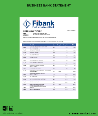 Banka Banka İşletme Banka Hesap Özeti Word and PDF format