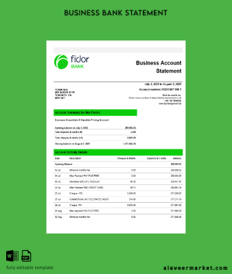 Kimlik Kartı Banka İşletme firm account Hesap Özeti Word snd PDF format