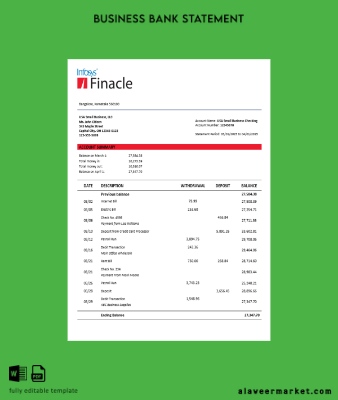 Finacle İşletme firm Hesap Özeti Word and PDF format