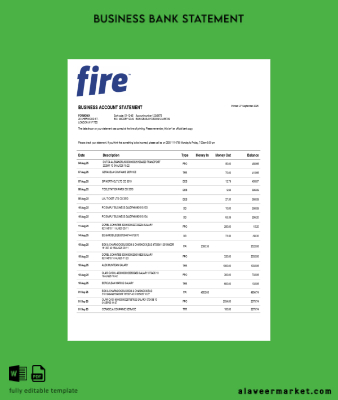 Fire Financial Services Limited enterprise Hesap Özeti Word and PDF format