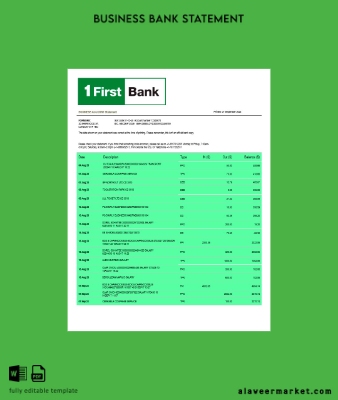 First Bancorp Banka İşletme Hesap Özeti Word and PDF Şablon