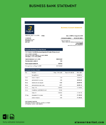 First Banka of Nijerya firm account Hesap Özeti Word and PDF Şablon
