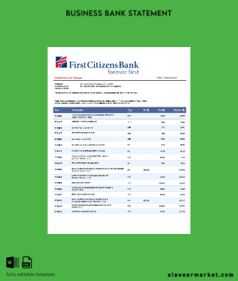 First Citizens Banka İşletme Hesap Özeti Word and PDF Şablon