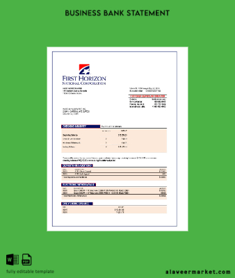 First Horizon Banka Şirket checking account Hesap Özeti Word and PDF Şablon
