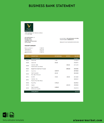 First Republic Banka enterprise Hesap Özeti Word and PDF Şablon