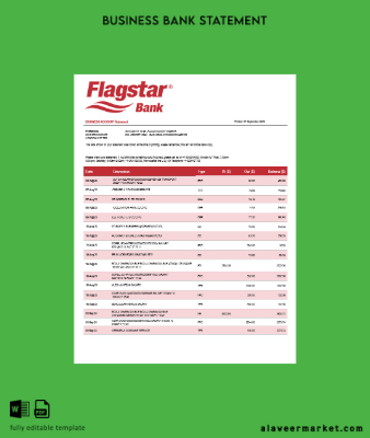 Flagstar Banka organization account Hesap Özeti Word and PDF Şablon