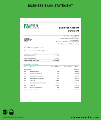 Fortuna Banque İşletme firm Hesap Özeti Word and PDF format (1)