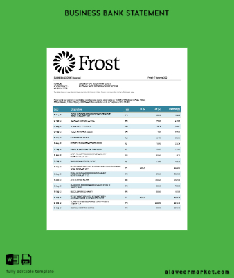 Frost Banka enterprise account Hesap Özeti Word and PDF Şablon