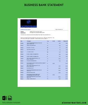 Banka firm account Hesap Özeti Word and PDF Şablon