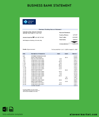 Global İşletme firm Hesap Özeti Word and PDF format (1)