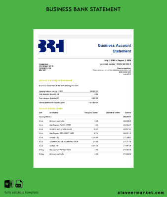 Haiti BRH firm account Hesap Özeti Word and PDF Şablon