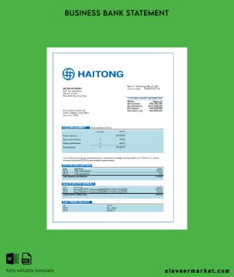 Haitong Securities İşletme Banka Hesap Özeti Word and PDF Şablon