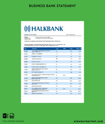 Banka İşletme Hesap Özeti Word and PDF Şablon