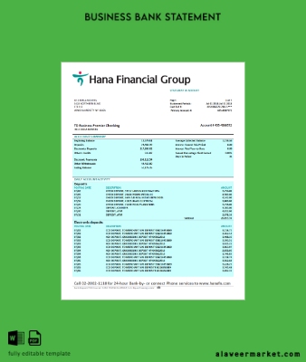 Hana Financial Group firm Banka Hesap Özeti Word and PDF Şablon