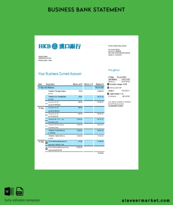 Hankou Banka organization account Hesap Özeti Word and PDF Şablon