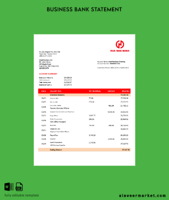 Hua Nan Financial Holdings firm Banka Hesap Özeti Word and PDF Şablon
