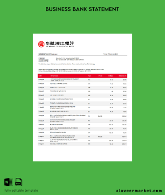 Huarong Xiangjiang Banka Şirket account Hesap Özeti Word and PDF Şablon