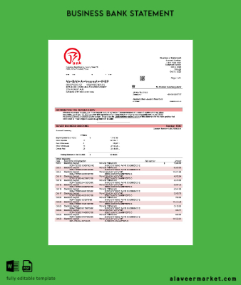 Huishang Banka firm account Hesap Özeti Word and PDF Şablon