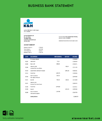 Macaristan K&H firm account Hesap Özeti Word and PDF format