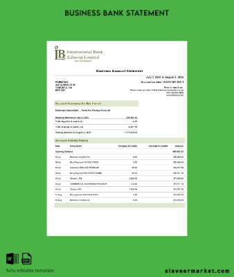 IB International İşletme firm Hesap Özeti Word and PDF format (1)