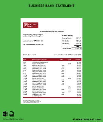 Kimlik Kartı First enterprise account Hesap Özeti Word and PDF format