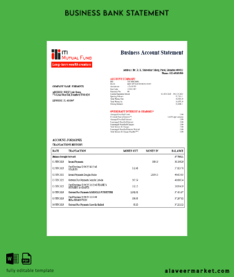 ITI Mutual Funds İşletme Banka Şirket Hesap Özeti Word and PDF format