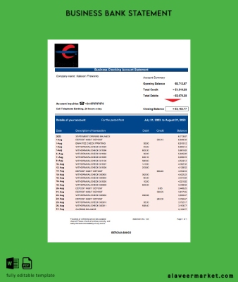 Ibercaja Banka firm account Hesap Özeti Word and PDF Şablon