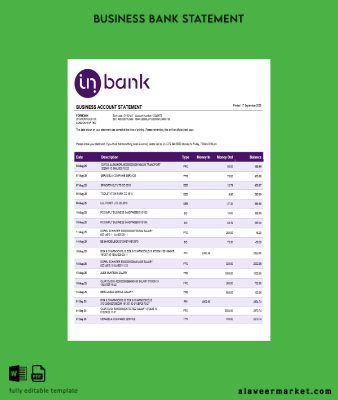 Banka İşletme firm account Hesap Özeti Word snd PDF format