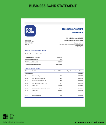 Hindistan DCB İşletme organization checking Hesap Özeti Word and PDF format