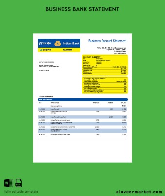 Hindistan Banka organization checking account Hesap Özeti Word and PDF Şablon