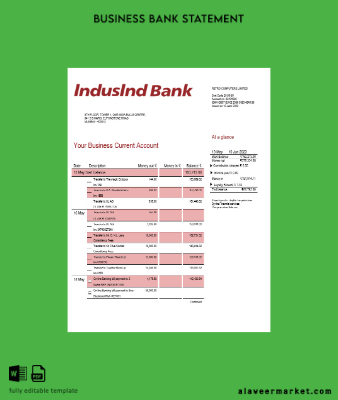 Indusind Banka enterprise Hesap Özeti Word and PDF Şablon