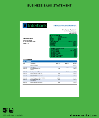 Banka organization account Hesap Özeti Word and PDF Şablon
