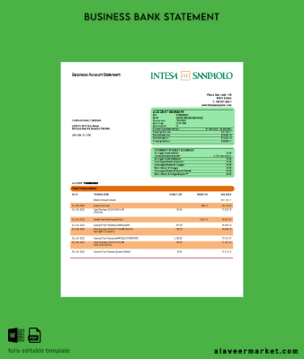 Intesa Sanpaolo Banka enterprise account Hesap Özeti Word and PDF Şablon