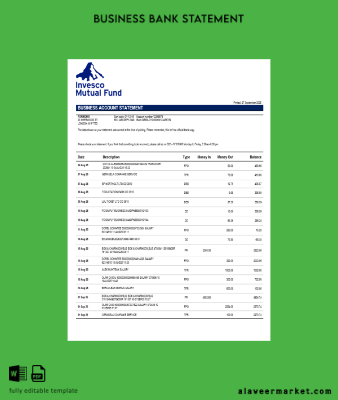 Invesco Mutual Fund Şirket checking account Hesap Özeti Word and PDF Şablon