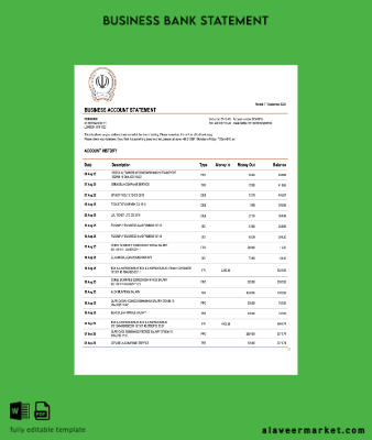 İran Banka Sepah Banka enterprise account Hesap Özeti Word and PDF Şablon