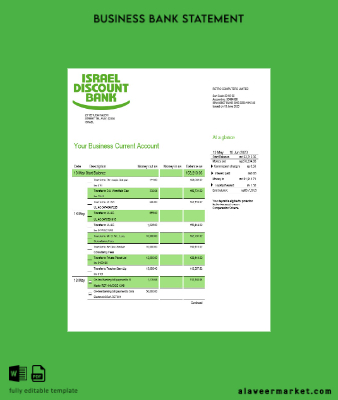İsrail Discount Banka firm Hesap Özeti Word and PDF Şablon