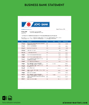 Joyo Banka Şirket checking account Hesap Özeti Word and PDF Şablon