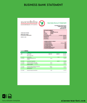 Banka enterprise Hesap Özeti Word and PDF Şablon
