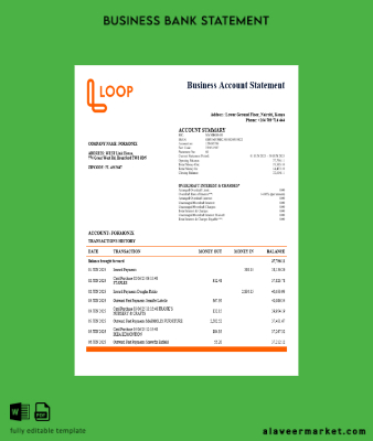 Kenya Loopa Banka İşletme firm account Hesap Özeti Word snd PDF format