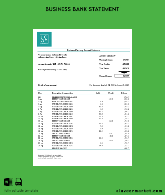 Kenya CBA Loop İşletme organization checking Hesap Özeti Word and PDF format