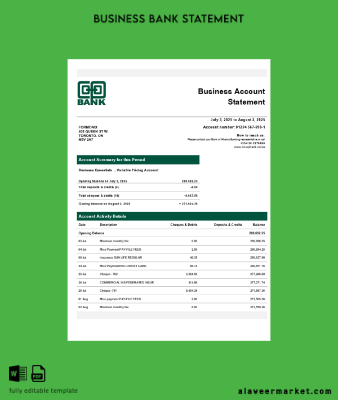 Kenya Co-operative Şirket checking account Hesap Özeti Word and PDF Şablon (1)